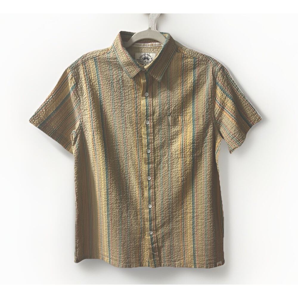 Free Planet Good Times Sunny Days Textured Polo Shirt M Slim Pale Striped Collar